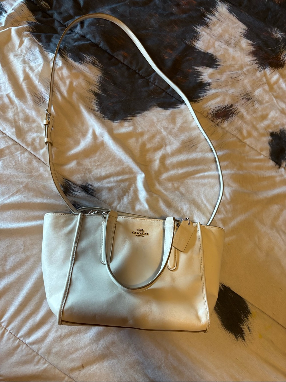 Coach Cream Leather Tote with Crossbody Strap